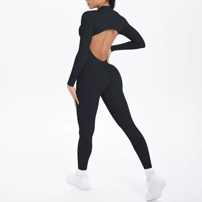 Combinaison de sport dos en V, vêtements de Yoga, barboteuse pour femmes, manches longues, body d'en