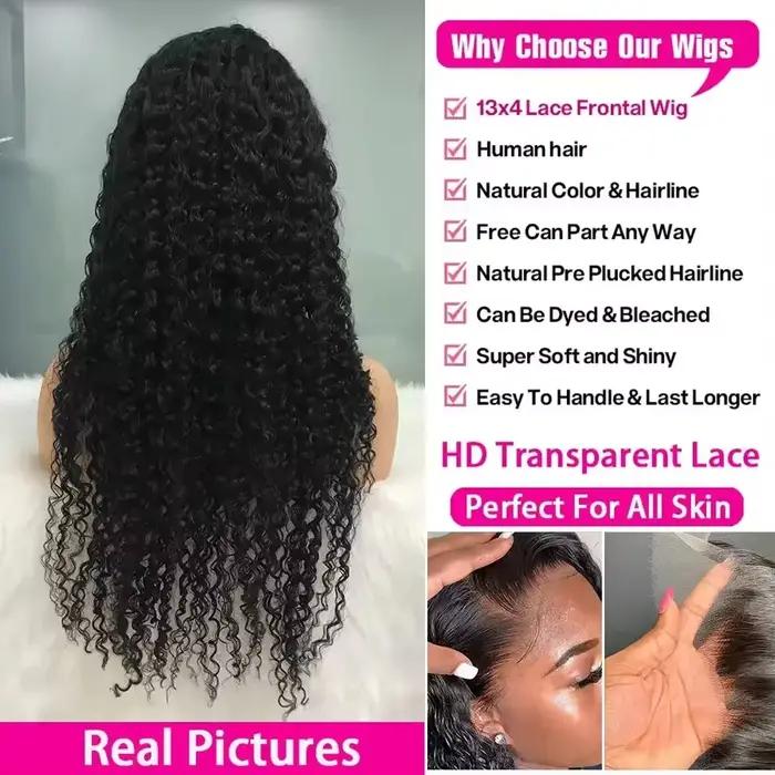Perruques en cheveux humains bouclés de 40-42 pouces avec dentelle frontale pour femmes noires