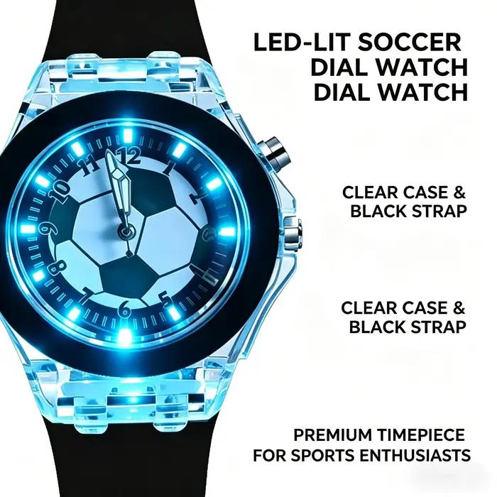 Montre de football, montre-bracelet de sport à LED avec bracelet en silicone, montre à quartz décontractée étanche pour garçons et filles Football Fa