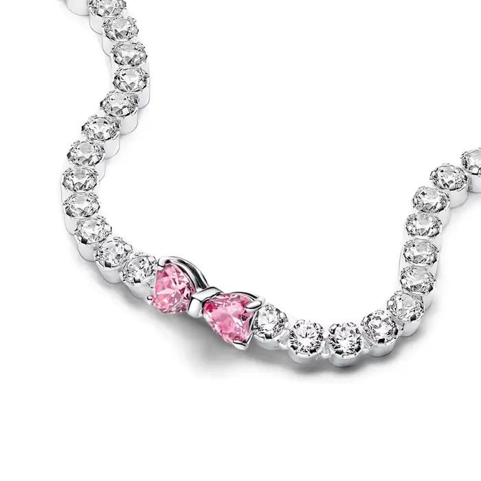2025 Valentine nouveau 925 argent rose arc plein diamant Bracelet Original 17-20CM ajustement bricol