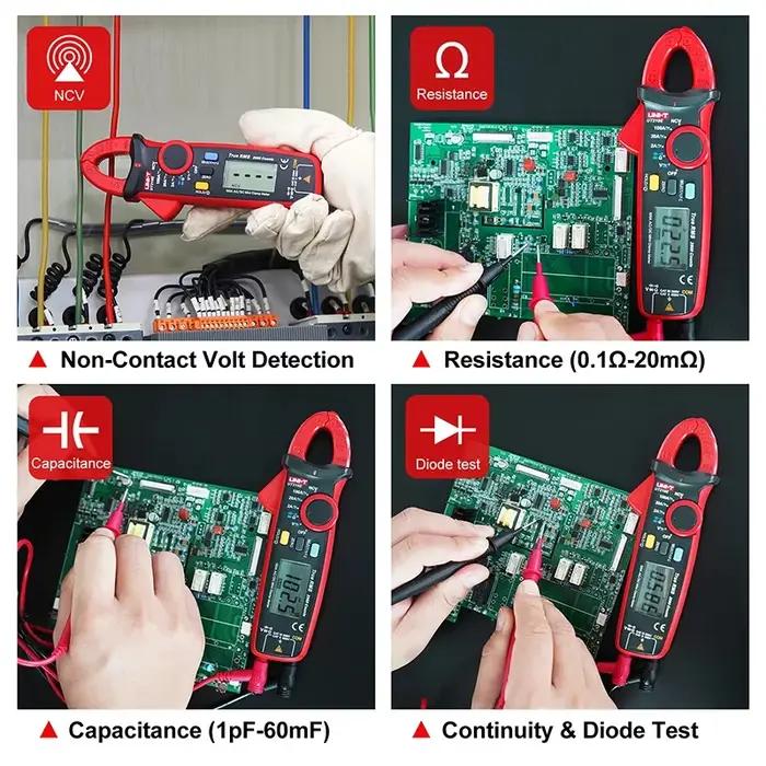Mini pince multimètre UT210E pour tests de tension et courant AC DC avec mesure de fréquence pour bricoleurs et techniciens