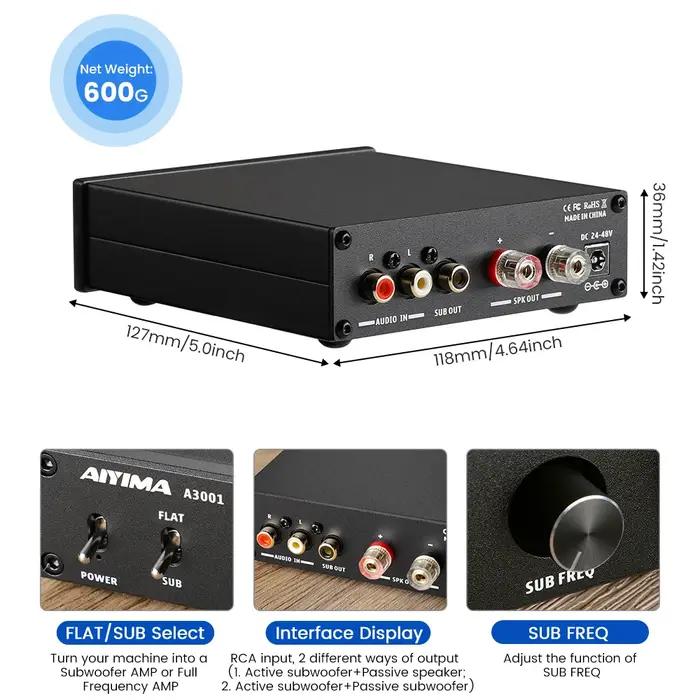 Amplificateur de subwoofer AIYIMA Audio A3001 TPA3255 300W, amplificateur de haut-parleur HIFI, ampl