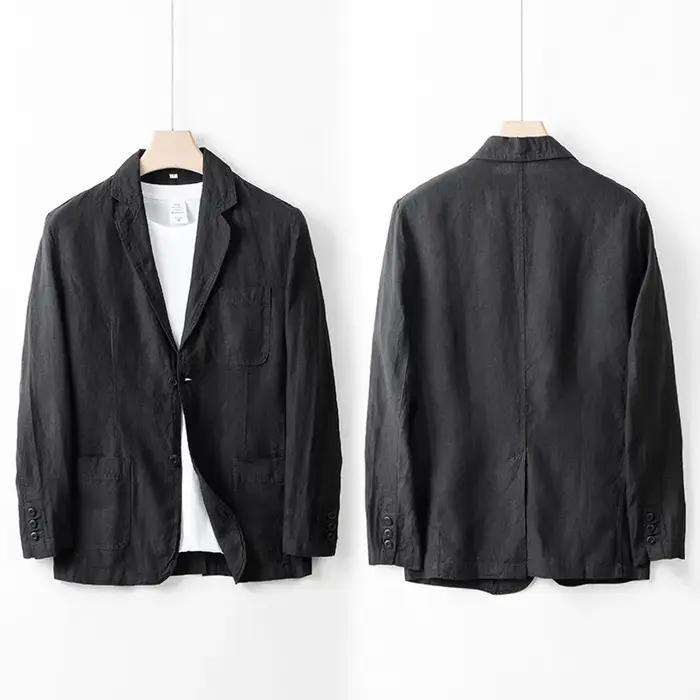 Veste de costume 100% lin pour hommes, haut d'été léger et respirant, couleur pure, léger, de luxe,