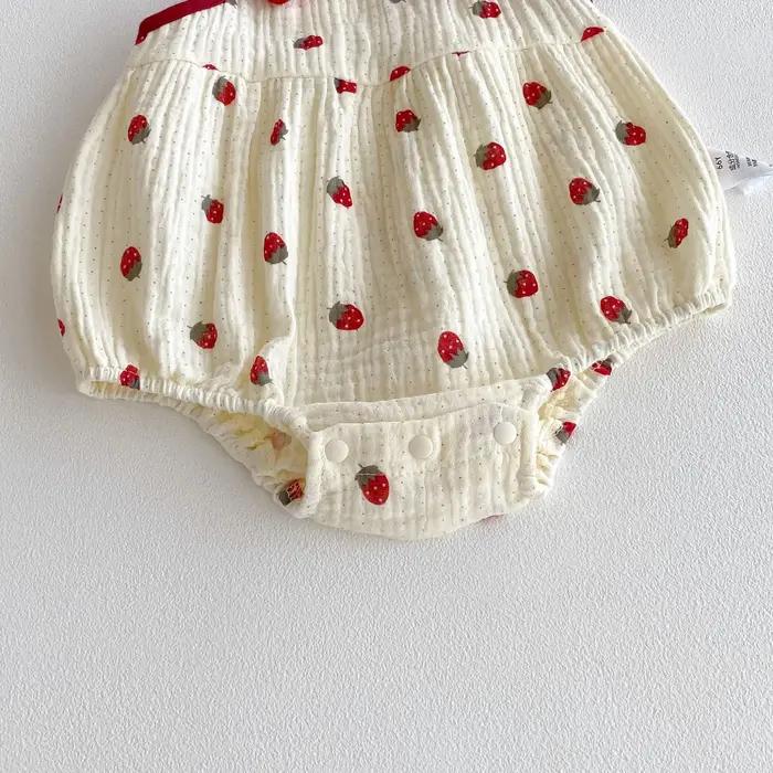 Combinaison d'été 2026 mignonne pour bébé, motif fraise, camisole une pièce, vêtement jaune sans man