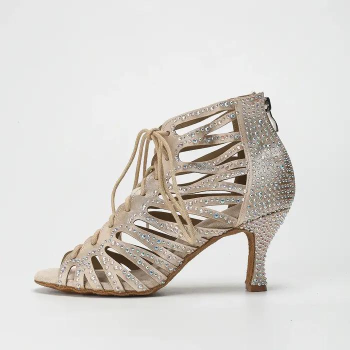 Ailove chaussures de danse à talons hauts de 7.5CM confortables en cristal satiné pour femmes, chaus
