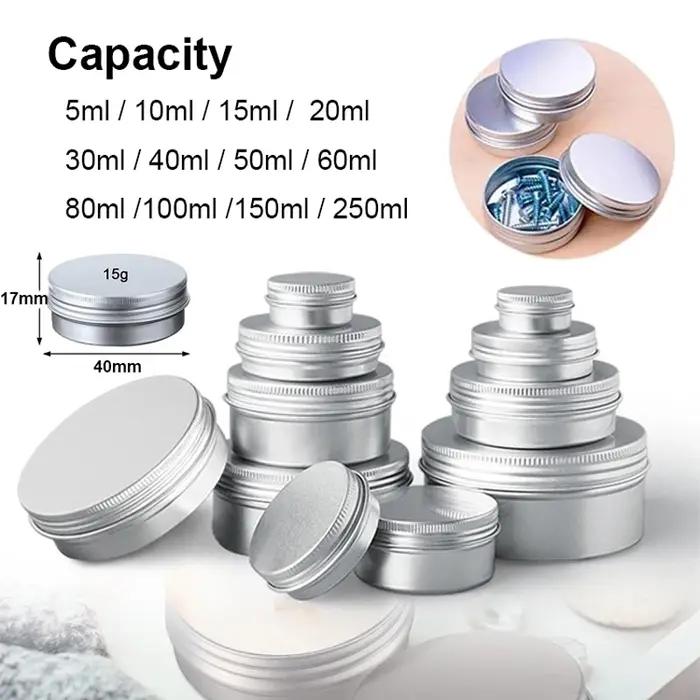 Boîtes vides en aluminium argenté de 5 à 250ml, 1/5/10 pièces, bougies rondes à vis, boîtes à épices