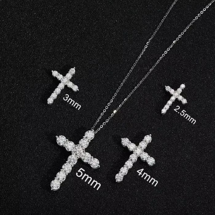 Pendentif croix Moissanite complet, chaîne originale en argent Sterling plaqué or blanc, collier fin