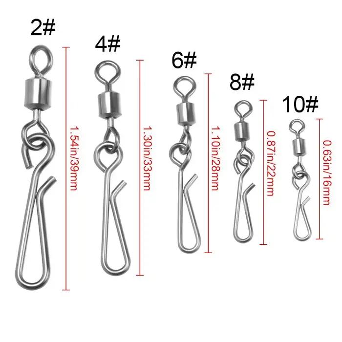 20 pièces/lot 2 # -10 # Connecteur émerillons de pêche, broche de verrouillage, pivotant à pressio