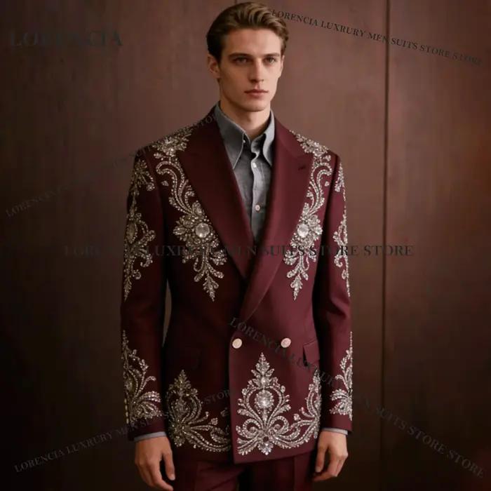 Costume Homme Sur Mesure en Cristal et Gemmes, Simple, Croisé, pour Mariage, Blazer 2 Pièces, Ensemb