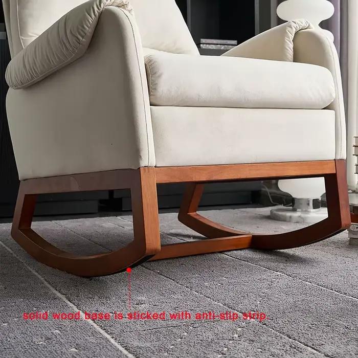 Chaise à Bascule Moderne et Confortable en Velours, Beige, pour Salon et Salle de Lecture