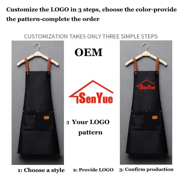 Tabliers de cuisine avec logo brodé personnalisé, vêtements de cuisson avec poches, bavoir adulte, sac de taille, signature, chef à domicile, livraison gratuite