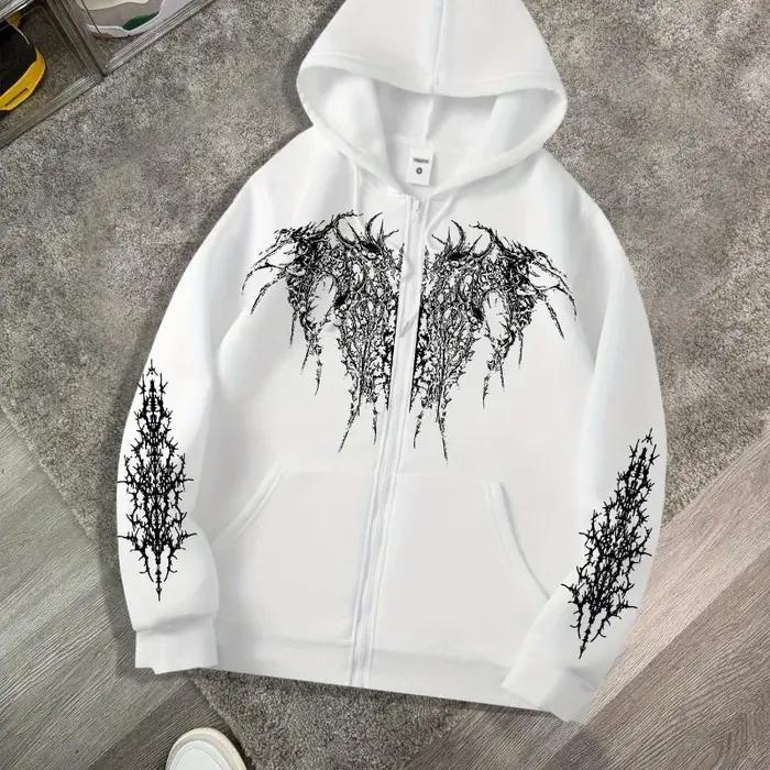 Sweat-shirt gothique imprimé foncé pour hommes, fermeture éclair, capuche, sport décontracté, veste
