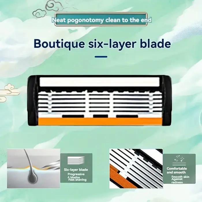 Ensemble de rasoir de sécurité à 6 couches pour hommes, rasoir tranchant en acier inoxydable de haut
