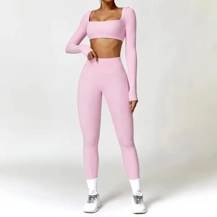 Ensemble sport 2 pièces femme séchage rapide salle gym course yoga T-shirt manches longues