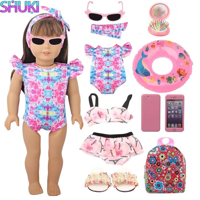 Maillot de bain pour poupée, pantoufles circulaires de natation, lunettes de soleil, sac à dos pour