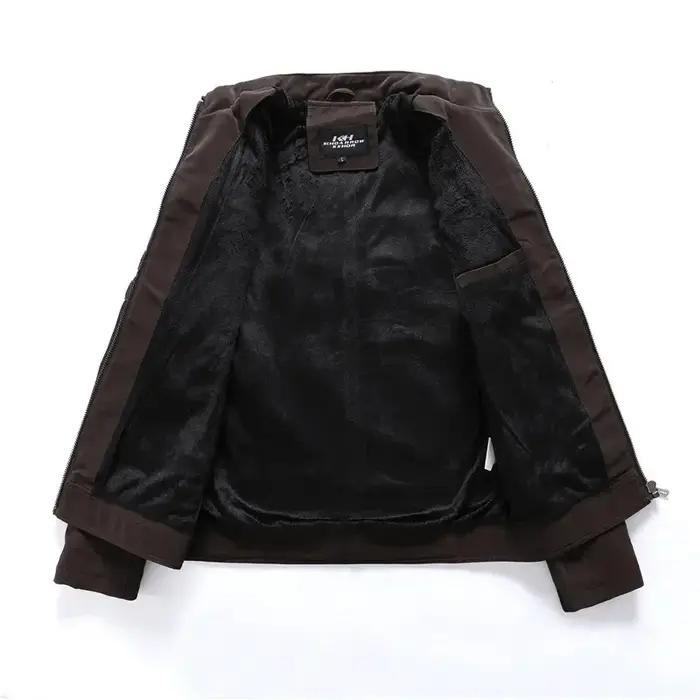 Vintage polaire veste en cuir hiver hommes marque moto PU chaud multi-poches en cuir manteau mâle fe