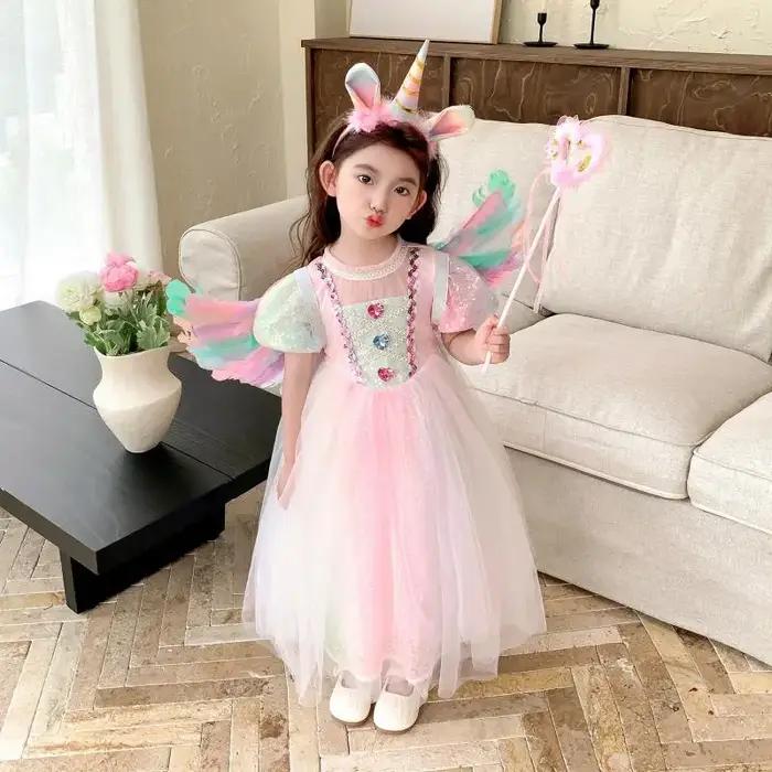 Robe de princesse sirène pour filles, en maille de pierres précieuses colorées à paillettes dégradée