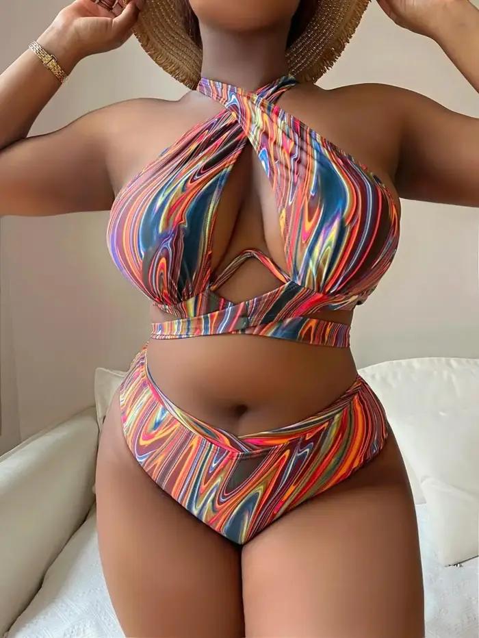 Maillot de bain push-up imprimé 2026 pour femme - Grande taille taille haute pour plage et natation