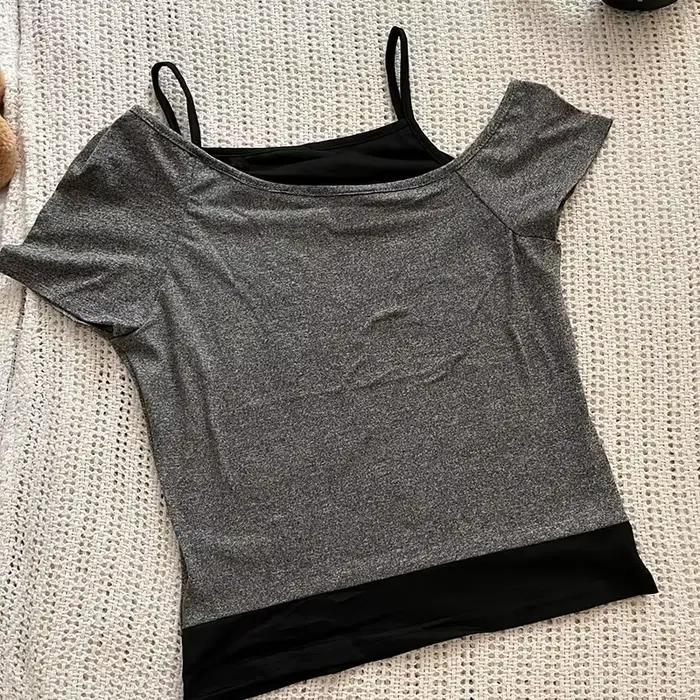 Y2k Slim Fit imprimé hauts femmes épaules dénudées à manches courtes t-shirt Neploe américain Vintag