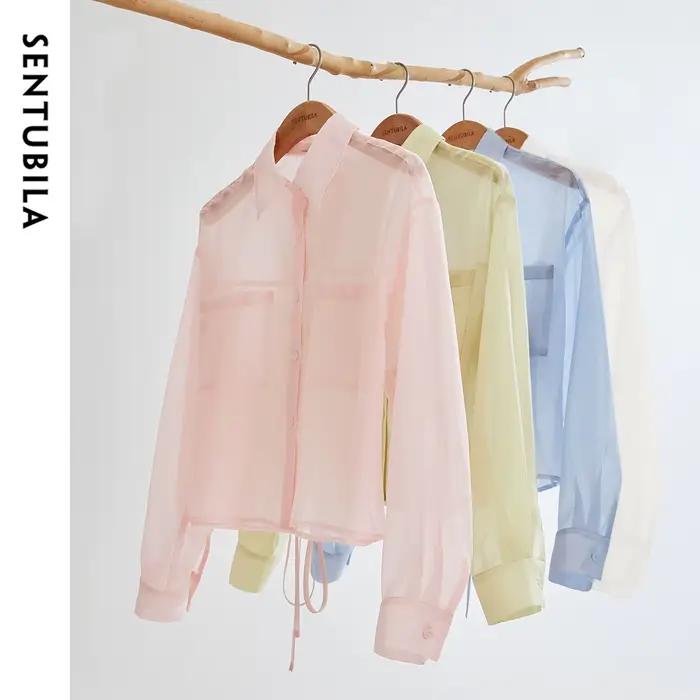 Chemisier femme SENTUBILA en Lyocell, collection Printemps-Été 2026, col à revers, manches longues,
