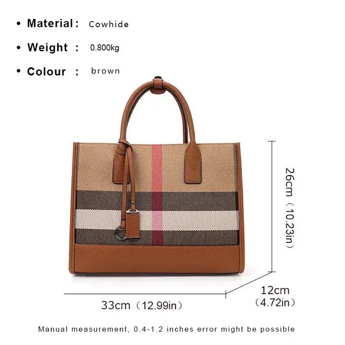 Aidrani mode Plaid toile femmes sac à main classique polyvalent grande capacité peau de vache unique