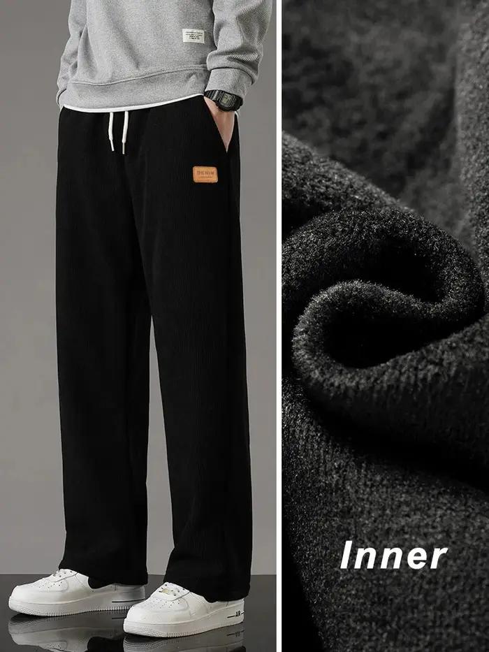 Hiver épais chaud velours côtelé pantalons de survêtement hommes doublure polaire cordon droit ample