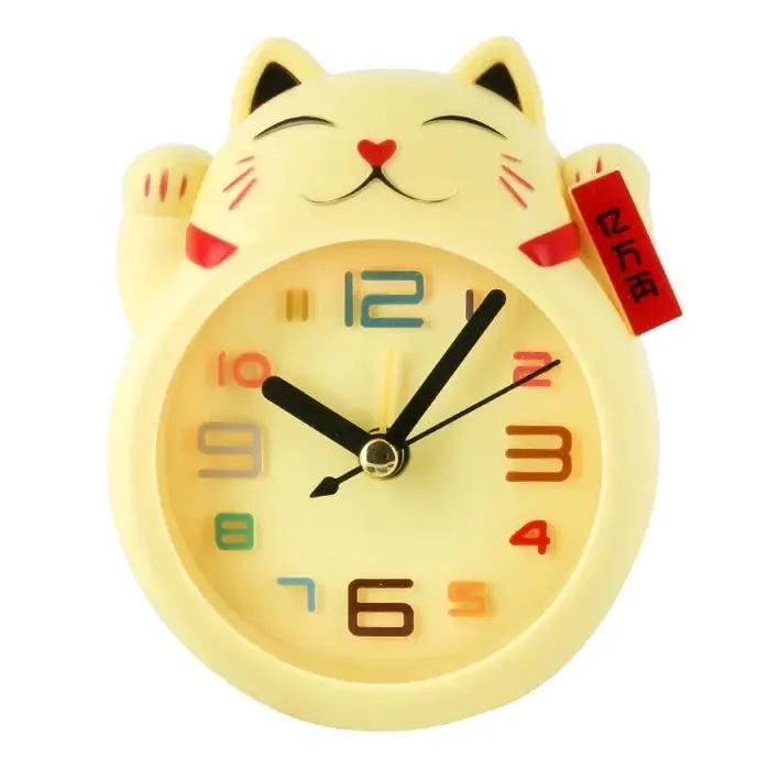 Réveil chat porte-bonheur de dessin animé créatif, Mini décoration de Table pour étudiant, mignon en