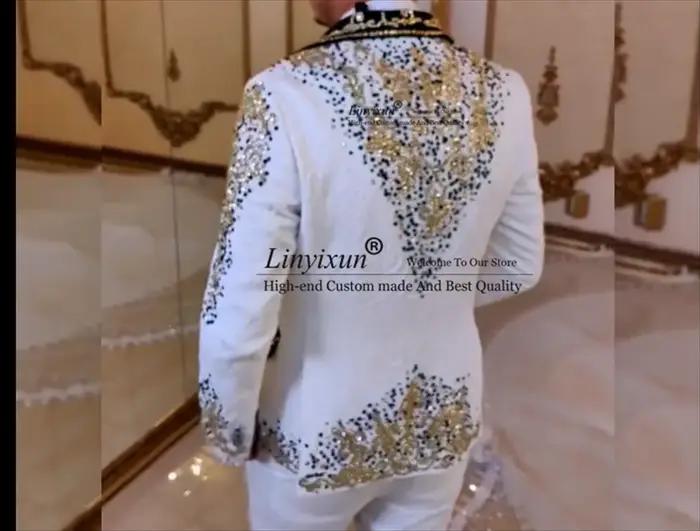 Costumes de luxe ornés de diamants pour hommes, blazers de Rhpersonnalisés, smokings de mariage, sty