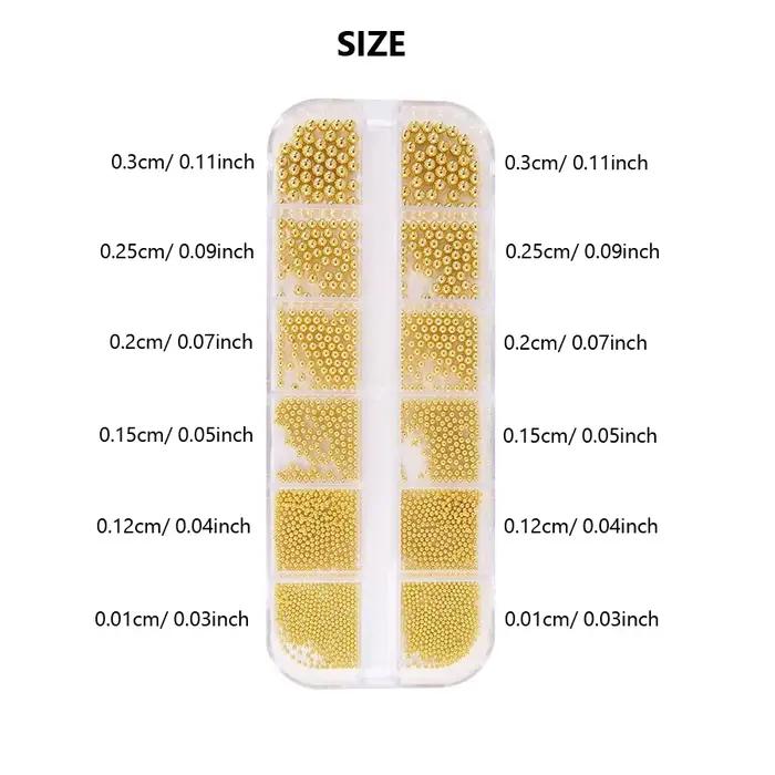 Perles de Caviar à 12 compartiments, accessoires métalliques pour Nail Art, perles en métal avec boî