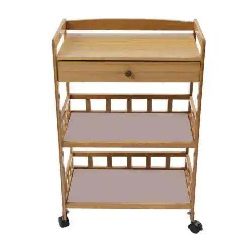 Chariot de Cuisine Roulant en Bambou avec Support de Rangement, Étagères à 3 Niveaux, Organisateur,