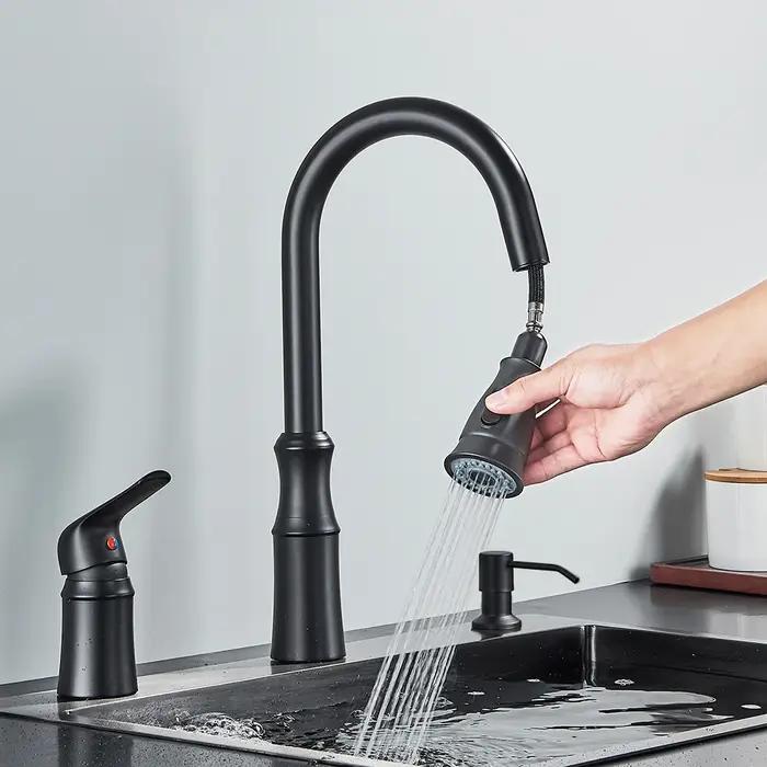 Robinet d'évier de cuisine, robinets de cuisine à 3 trous avec pulvérisateur extractible, robinets d