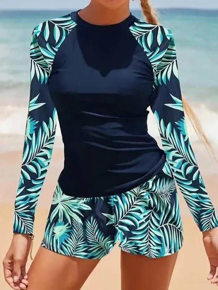 Maillot de bain de surf à manches longues 2026, imprimé, deux pièces, pour femme, vêtements de plong