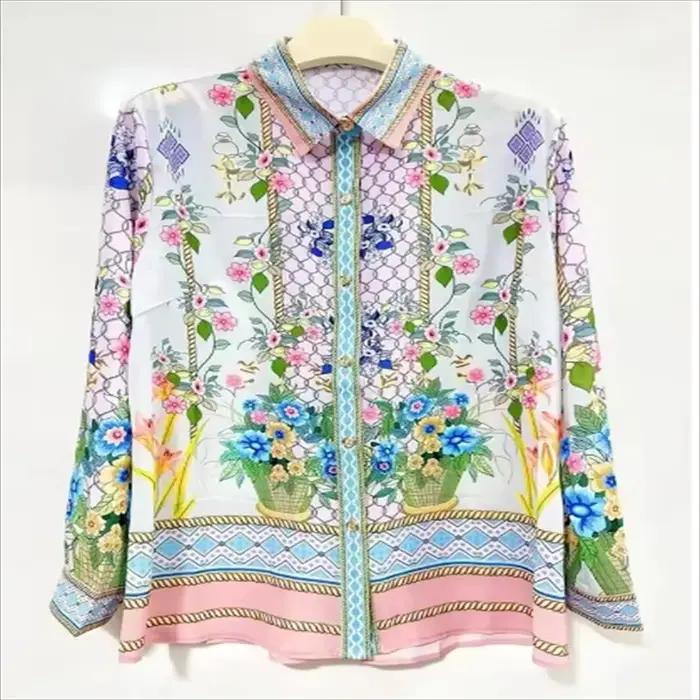 Chemise vintage imprimée de luxe 2026, manches longues, unisexe, haut décontracté, tendance, élégant