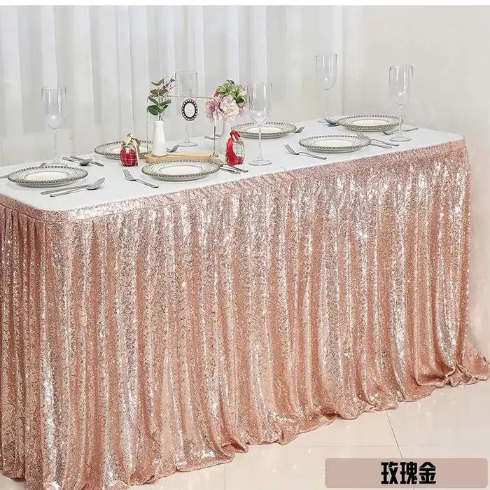 Jupe de Table à paillettes dorées, à volants plissés, pour Table ronde/rectangle/carrée, pour fête d