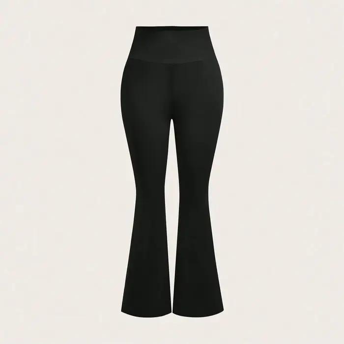 Pantalon évasé noir taille haute pour femmes, extensible, amincissant, décontracté, tendance quotidi