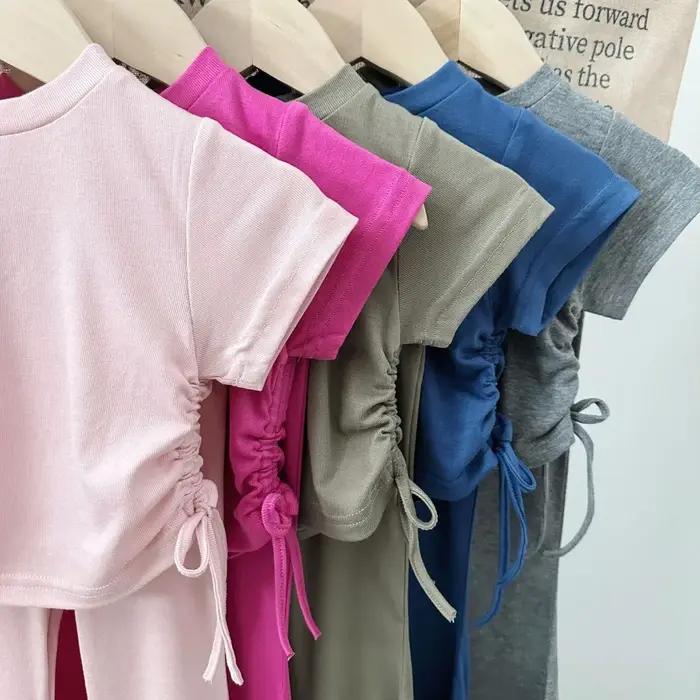 Bear Leader – ensemble d'été pour bébé fille, Version coréenne, couleur unie, col rond, haut avec co