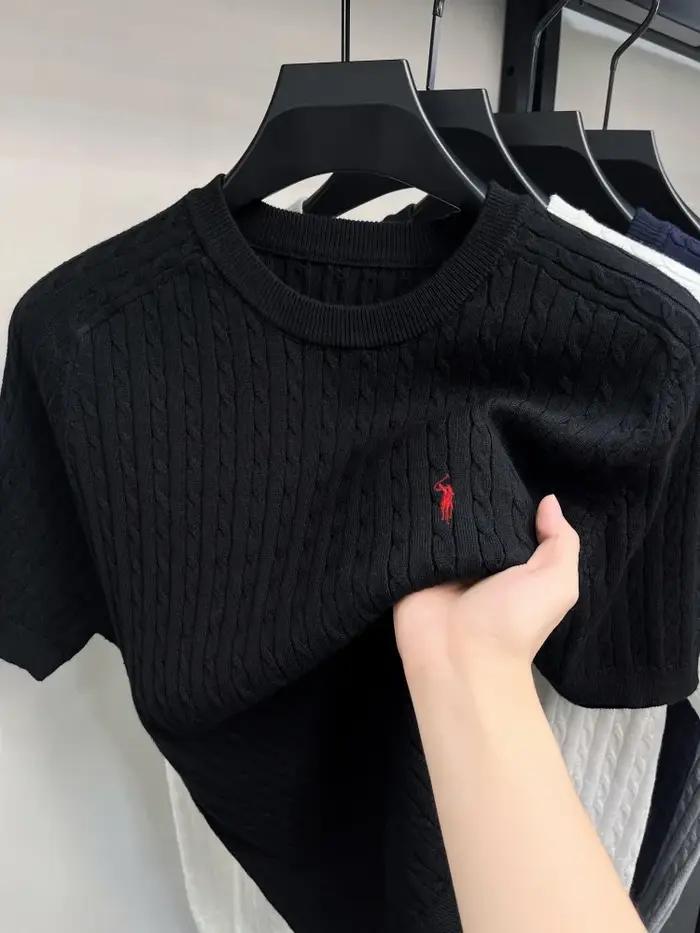 Haute qualité Ice Silk Knit manches courtes hommes tendance été marque de luxe Golf poney broderie C