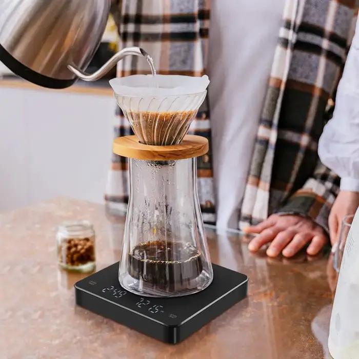 Balance à café numérique avec minuterie, écran LED, expresso, USB, 3kg max, pesée de 0.1g, mesures d