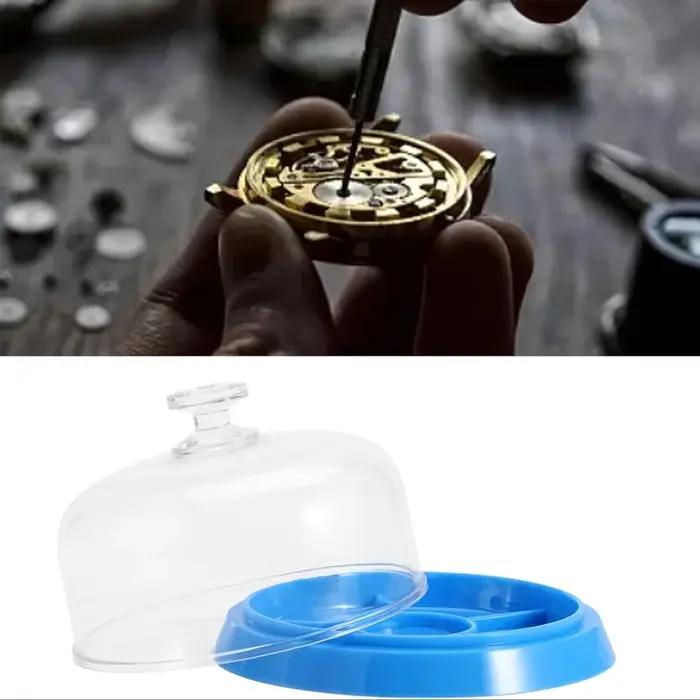 1 ensemble d'outils de réparation de montres - Couvercle de mouvement anti-poussière et anti-humidité avec plateau de rangement, adapté aux pièces de montre
