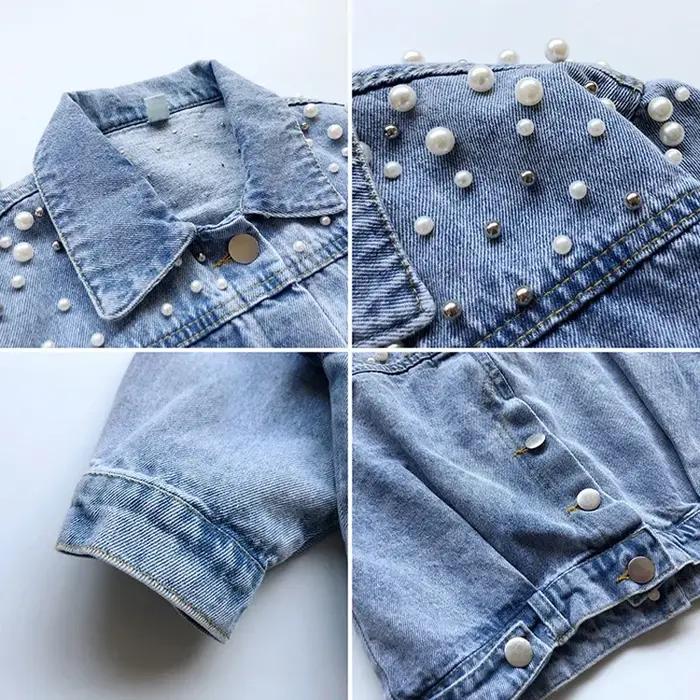Nouveau printemps automne perle embellissement adolescentes Denim manteau enfants mode coupe-vent en