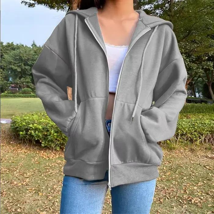 Sweat à capuche en polaire, couleur unie, mode coréenne, haut à manches longues, poches avec cordon