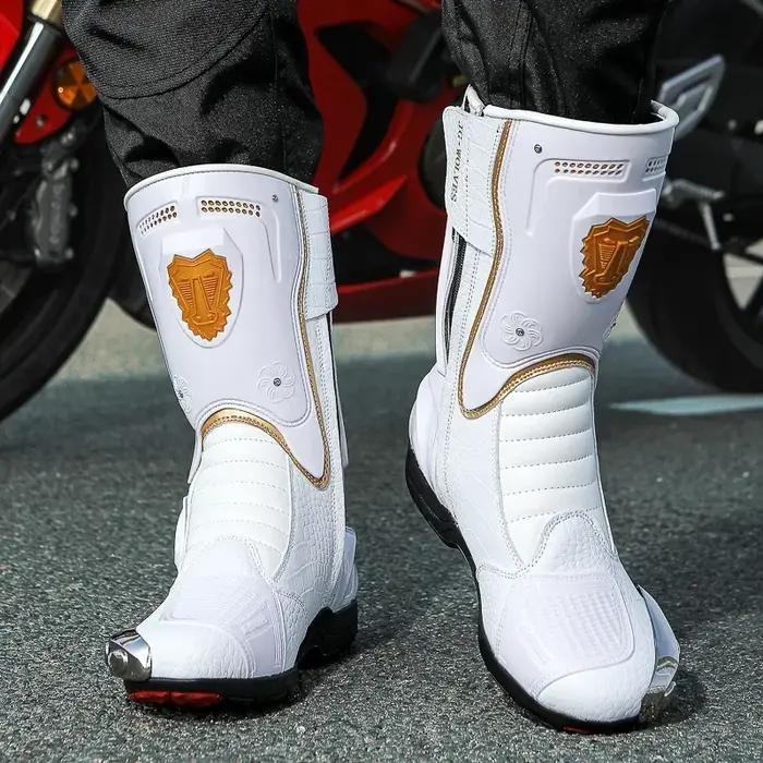 Hurbike-Bottes de course de moto en cuir microcarence, chaussures de motard, changement de vitesse d