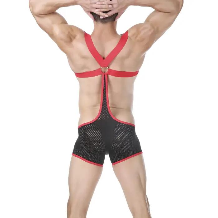Hommes lutte Singlet respirant maille combinaison Fitness sport justaucorps sous-vêtements homme dos