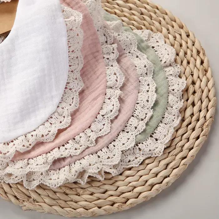 3 pièces/ensemble solide mousseline coton bambou bébé bavoir gland dentelle garçon fille alimentatio