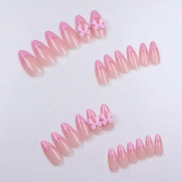 Ensemble d'ongles pour faux ongles, 24 pièces, améliorez instantané votre Look avec un nœud français