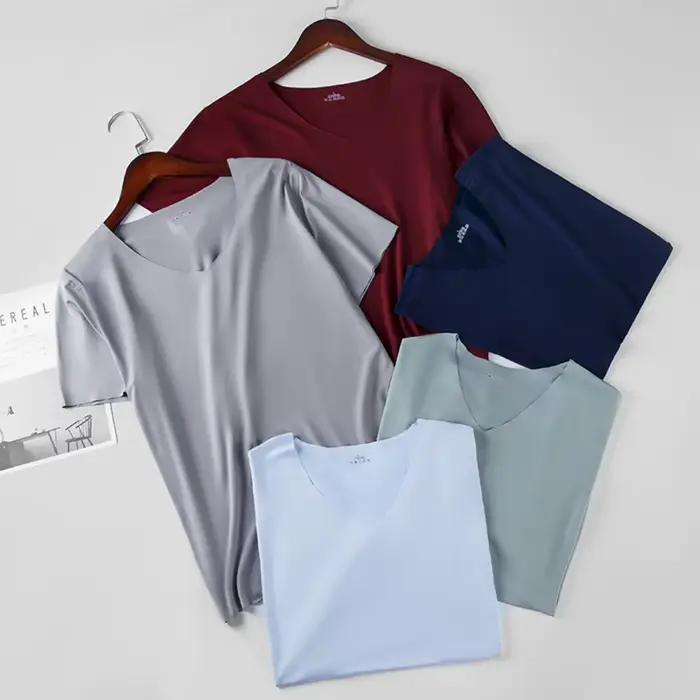 Ice InjWithout-T-shirt fin à manches courtes pour hommes, T-shirt uni, Trace, Slim, Col en V, Sans c