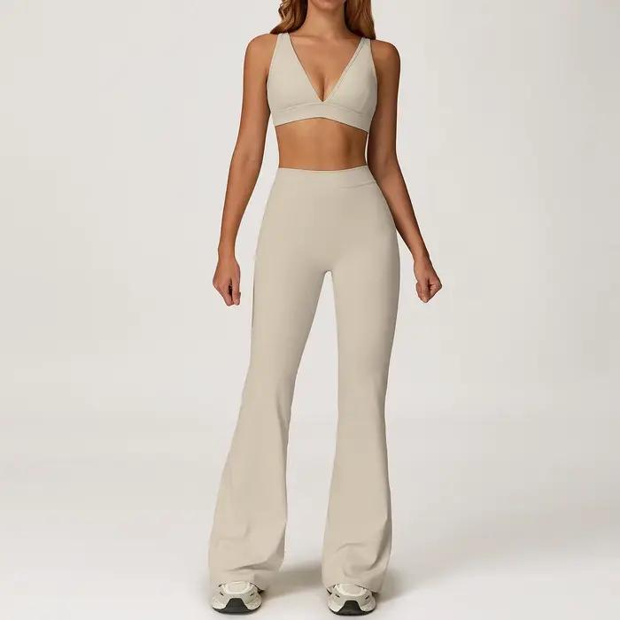 Ensemble de yoga 2 pièces pour femme, tenue de fitness Pilates, vêtements de sport, survêtement de g