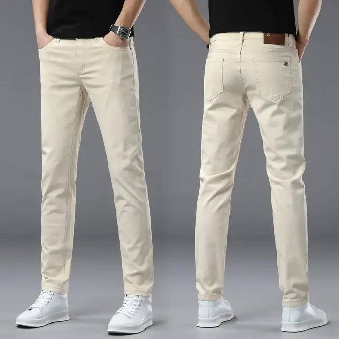 Jean de luxe haut de gamme pour hommes, pantalon élastique tendance polyvalent, coupe slim, simple e
