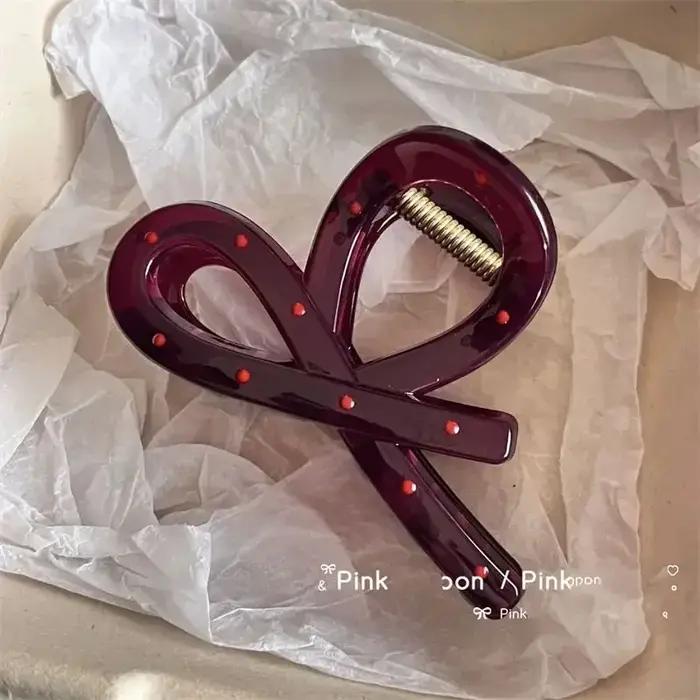 2 pièces femmes Vintage rouge à pois ruban arc requin pince épingle à cheveux griffe crabe Barrettes