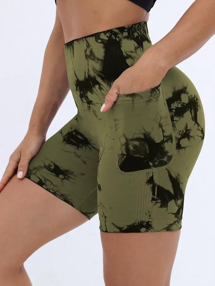 Short d'entraînement Tie Dye pour femmes avec poches, froissé, levage des fesses, taille haute, Yoga